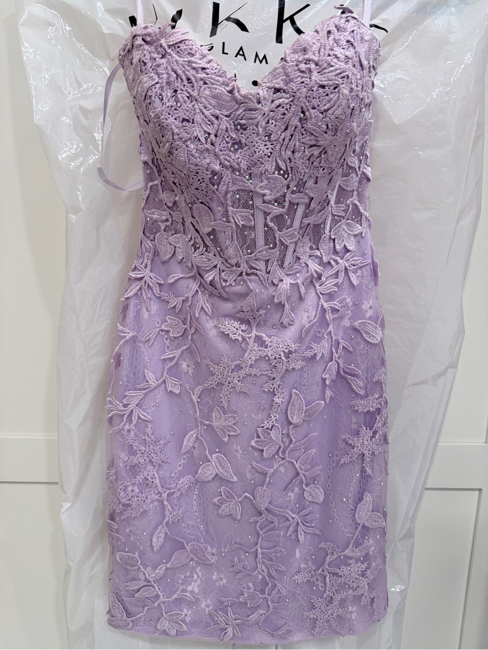 Amethyst Couture Lavender Lace Party Dress